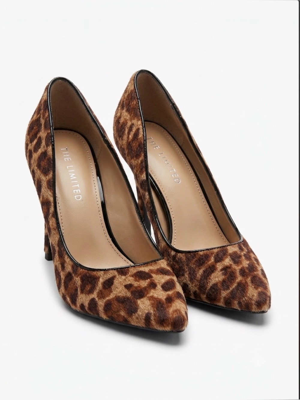 The Limited Leopard Print Pointed-Toe Heels – Size 8M, Faux Hair Texture
